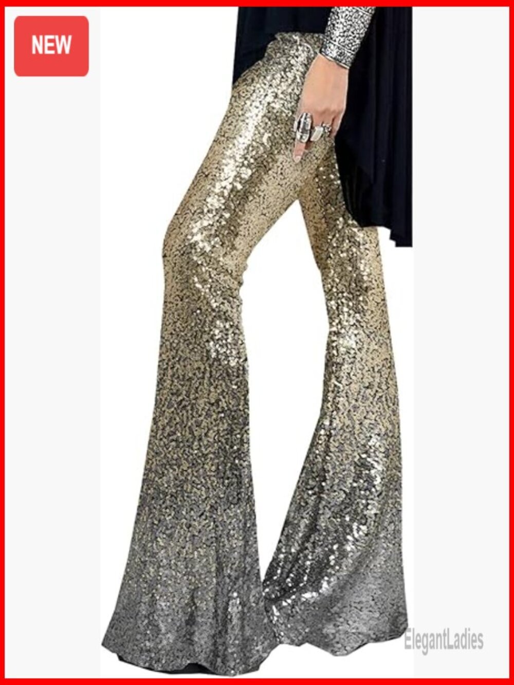 Sequin Flare Pants High Waisted Wide Leg Trousers Night Out Clubwear Sparkly